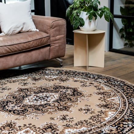 Vintage Vloerkleed Bruin Rond - Perzisch - Retro - Nain - Rond 100 Ø - (XS)