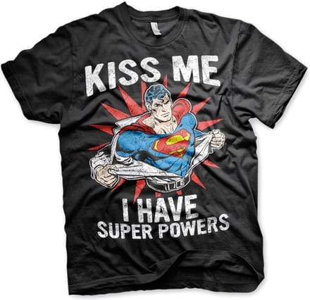 Superman Kiss Me I Have Super Powe -T-shirt, zwartrs