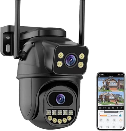 Beveiligingscamera Buiten - PTZ Camera - Huis Bewaken - Dubbele Lenzen Dual Screen - 4K 8MP - Wit