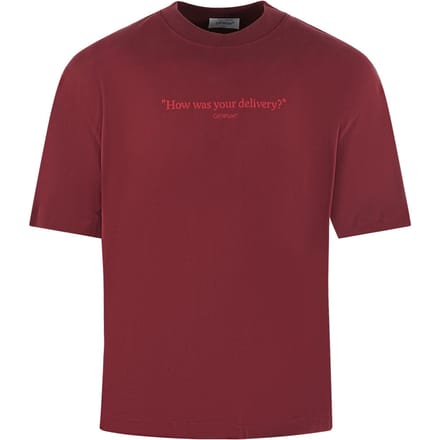 Off-White Skate Fit How Was Your Delivery Logo Dark Red T-Shirt