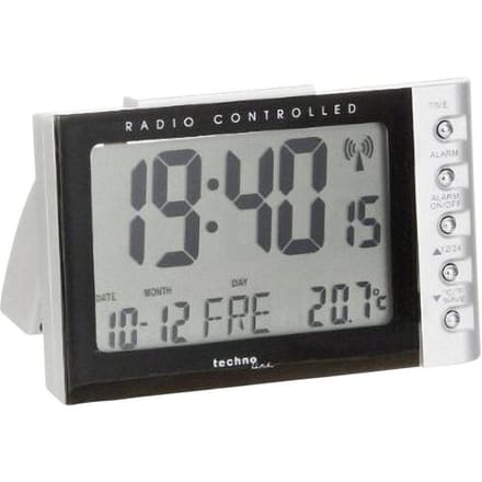 Techno Line WT 188 Wekker Zendergestuurd Zilver, Zwart Alarmtijden 1