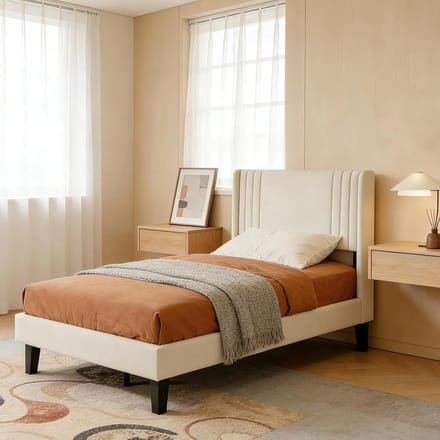 Gestoffeerd bed - Eenpersoonsbed Tienerbed - Slaapcomfort Creëren - Stabiele Constructie - 90x200 cm - Beige