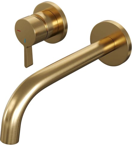 Brauer Gold Edition inbouw wastafelmengkraan met gebogen uitloop en rozetten model E2 goud geborsteld PVD