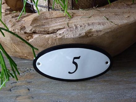 Emaille huisnummer 10x5 wit nr. 5