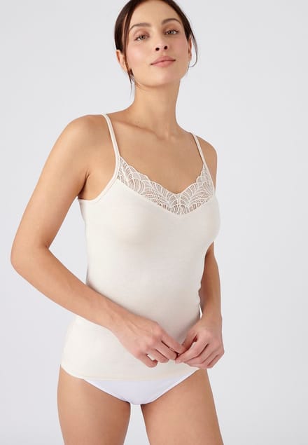 Damart - Onzichtbaar kanten Thermolactyl Sensitive hemdje - Dames - Beige - 42-44 (M)
