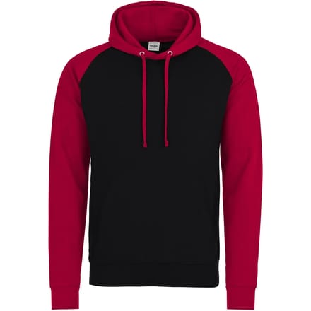 Just Hoods Baseball Hoodie JH009 - JET BLACK/FIRE RED - M