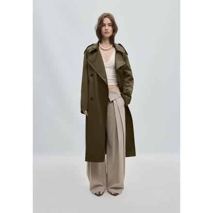 Stradivarius Lange basistrenchcoat  Kaki S
