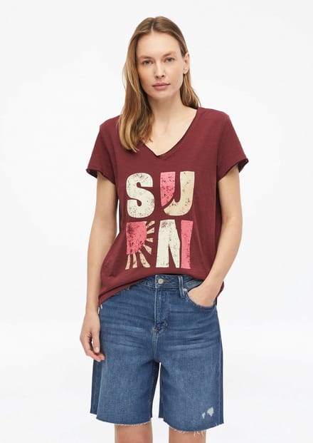 Dunne V-hals T-shirt in gemêleerd jersey voor vrouwen s.Oliver