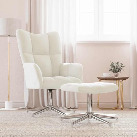 vidaXL - Relaxstoel - met - voetenbank - fluweel - crèmewit