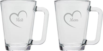 Gegraveerde theeglas 26cl Mem mei hert & Heit mei hert