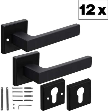 Ruhhy Zwarte Matte Deurklink voor Binnendeuren - Stijlvol en Functioneel - 12 sets