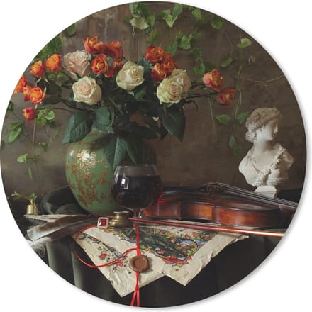 Muismat rond 20x20 cm - Mousepad Stilleven - Rozen - Viool - Ronde muismatten