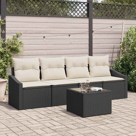 vidaXL Bankstel 5 st Zwart en Crème poly rattan