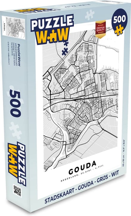 Puzzel Stadskaart - Gouda - Grijs - Wit - Legpuzzel - Puzzel 500 stukjes - Plattegrond