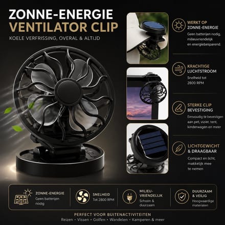 Zolara SolarClip - Zonne-Energie Ventilator – Draagbare Ventilator - Verkoeling - Afkoelen - Zomer - Duurzaam