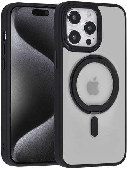 UNIQ Accessory Back Cover - iPhone 15 Pro Max - Zwart - MagSafe met Ringstand - Schokabsorberende Bumper