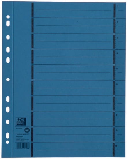 ELBA scheidingsbladen met perforatie, DIN A4 overbreed, blauw