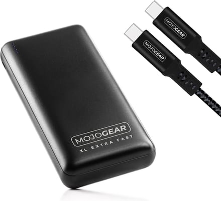 MOJOGEAR MINI XL 20.000 mAh EXTRA FAST powerbank met USB-C naar USB-C kabel 100W USB 3.1 Extra Sterk 1,5 m