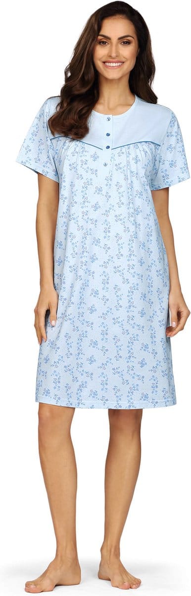 Comtessa Klassiek Nachthemd 'Esperanza' - Blauw - Korte Mouw - 105cm - Maat 48