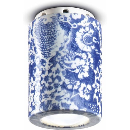 Ferroluce PI plafondlamp, bloemenpatroon, Ø 8,5 cm blauw/wit