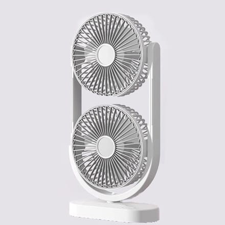 Tafelventilator - Bureauventilator - Dubbele kop - Oplaadbare ventilator - Stil - USB - Voor kantoor, slaapkamer en bureau - 17.5 x 8.2 x 36 cm - Wit