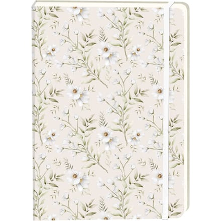 Notitieboek witte bloemen A5 lijn 92 pagina's softcover creme