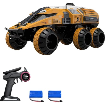 Voiture de détection de Mars 1/12 RC pour enfants, véhicule spatial RC, ascenseur caché, bombe à eau, tir, conquête 2 battery jaune