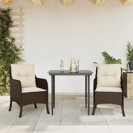 vidaXL - 3-delige - Tuinset - met - kussens - poly - rattan - bruin