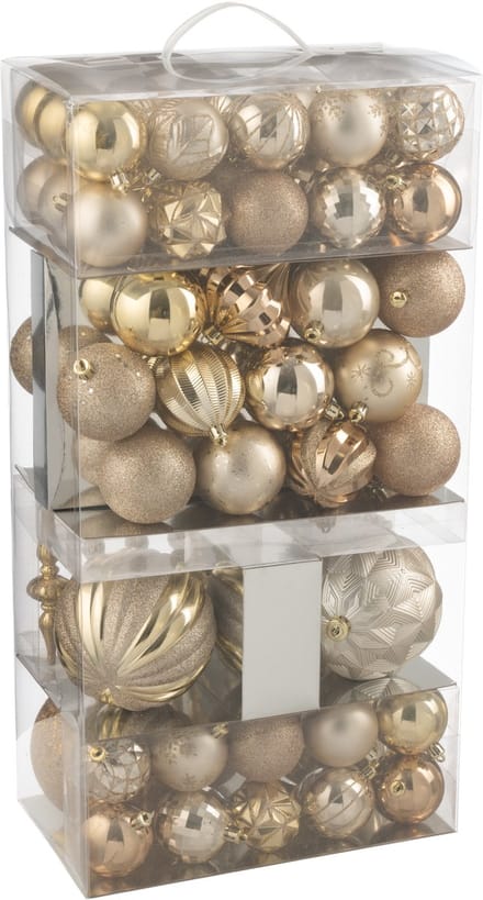 J-Line kerstbal - kunststof - beige/ecru - doos van 80