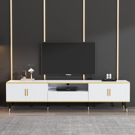 Sweiko TV kast - Marmerlook - 200 x 40 x 46 cm - Met lade - 4 deuren - Wit