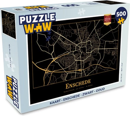 Puzzel Kaart - Enschede - Zwart - Goud - Legpuzzel - Puzzel 500 stukjes