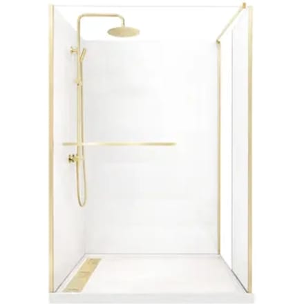 Zephyr Inloopdouchecabine Geborsteld Goud 120x90x200-237.5cm – Draaibaar Paneel – Douchebak Met Steeneffect