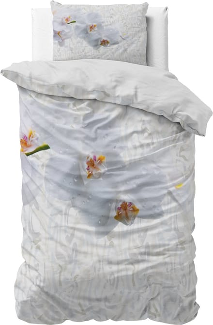 Sleeptime Orchid Dekbedovertrek - Eenpersoons - 140X200/260 + 1 x kussensloop 60x70 - Wit