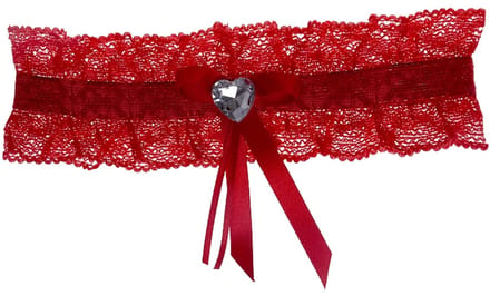 Kousenband rood met strass hartje