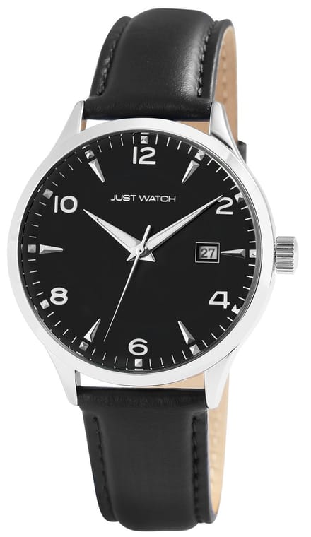 JUST WATCH Herenhorloge echt leer Heriat, datumaanduiding