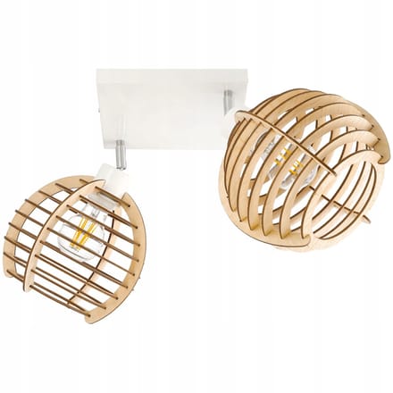 Hanglamp Plafond 2 Houten Bollen Draaibaar Chroom E27