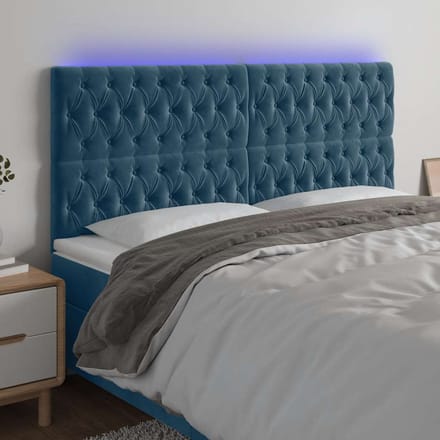 vidaXL - Hoofdbord - LED - 200x7x118/128 - cm - fluweel - donkerblauw