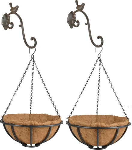 Set van 2x stuks Hanging baskets 30 cm van metaal met ijzeren muurhaken - Complete hangmand set