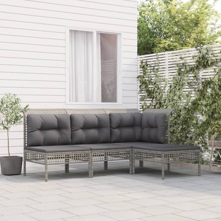 vidaXL - 4-delige - Loungeset - met - kussens - poly - rattan - grijs