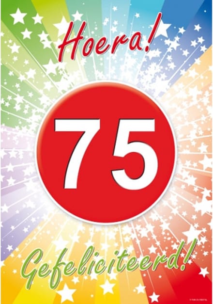 Bellatio Decorations verjaardag deurposter - 75 jaar - 59 x 42 cm - leeftijd feestartikelen