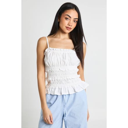 boohoo Dames Poplin Gerimpeld Cami Topje | Wit | Maat: 38