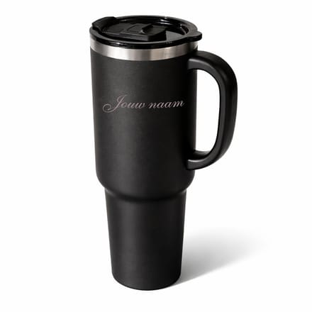 Thermosfles / Thermosbeker met eigen naam - Zwart - Laser gegraveerd