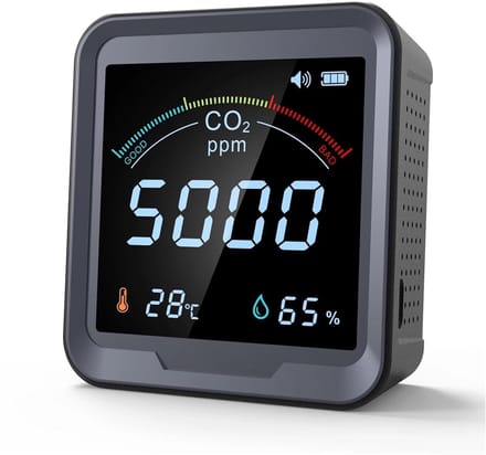 Luchtkwaliteitsmeter - CO2 meter temperatuur - Binnenlucht controle - NDIR sensor technologie - 98x90x40 mm - Wit