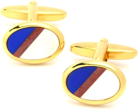 Manchetknopen - Ovaal Goudkleurig met Blauw Rood en Wit