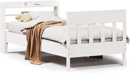 Massief Houten Bed - Eenpersoons Bed - Rustgevende Slaap - Hoofdeinde met Opbergruimte - 75 x 190 cm - Wit