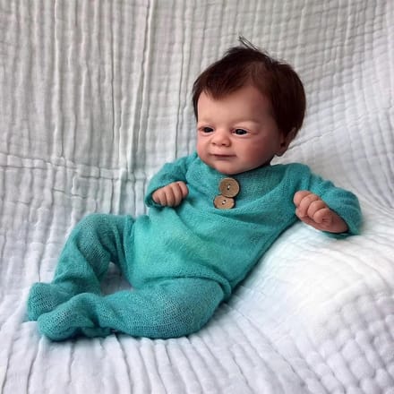 Levensechte baby pop - Stoffen pop - Fantasierijk spel - Liefdevol vormgegeven - 48 cm - Groen