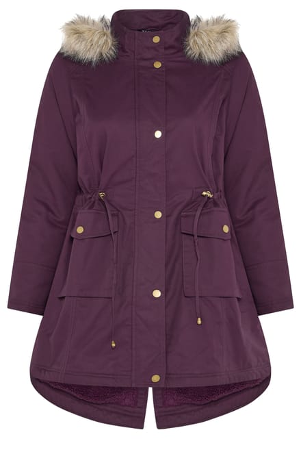 Yours Bordeauxrode Parka Van Imitatiebont Size 42