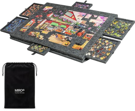 MIRO® Puzzeltafel Deluxe 1500 Stukjes - Inclusief Opbergtas - Puzzelmap met 6 Sorteerlades - Puzzelmat - Puzzelbord - Kantelbare Standaard - Grijs