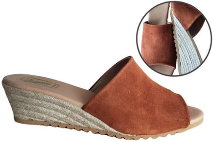 Stravers - Espadrille Slippers Maat 43 Cognac Bruin Suede Grote Maten Muiltjes met Sleehakken
