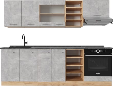 Vicco R-Line Complete keukeneenheid – 240 cm, WB Antraciet Beton/gouden eik